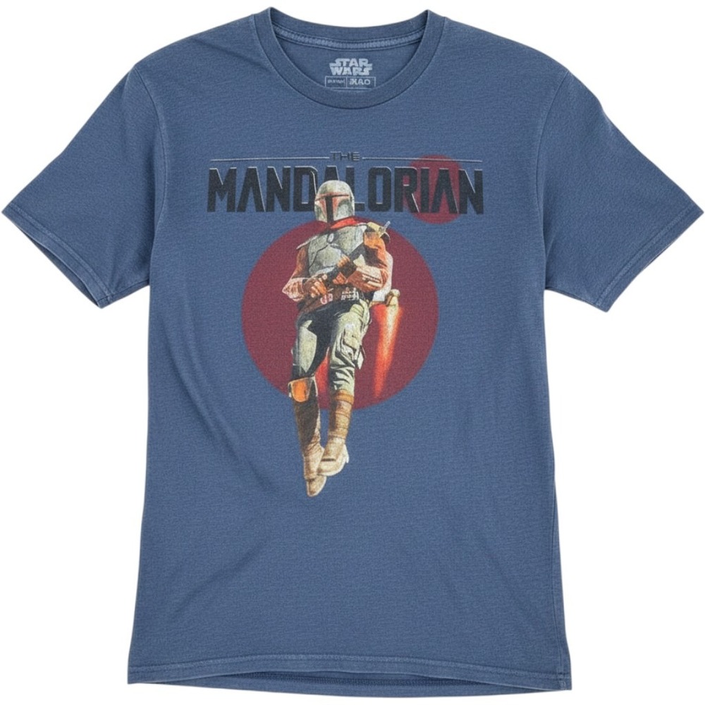 Star Wars Mandalorian Men's Blue Graphic Tee with Red Accent